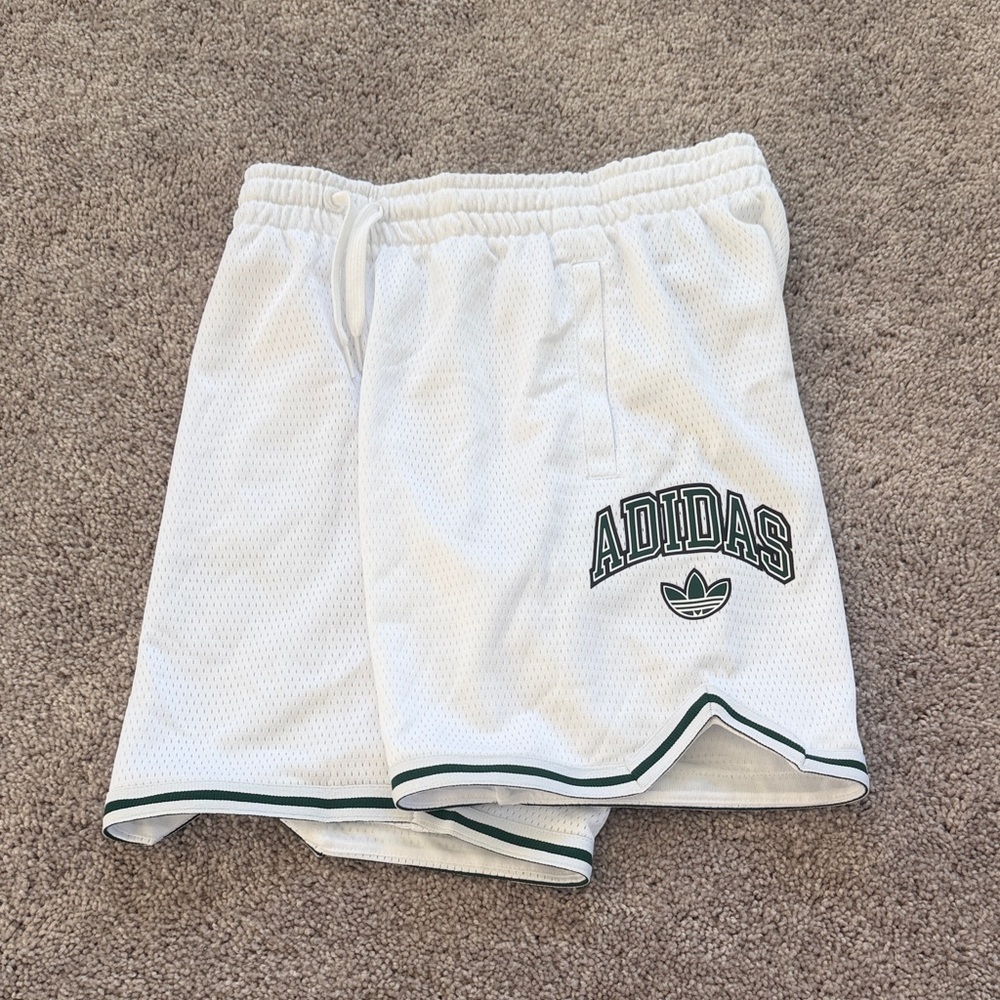Adidas White Shorts with Green Accents - Picture 1 of 4